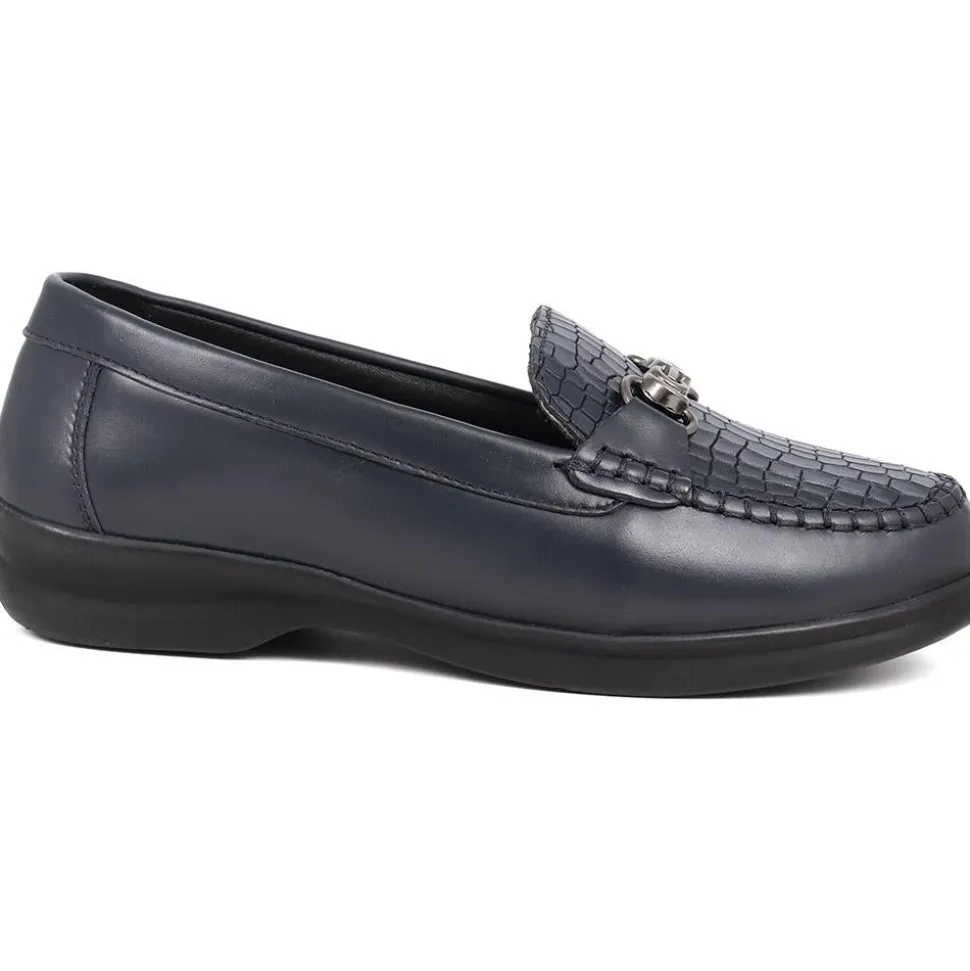 Extra-Wide Fit Leather Loafers - Navy