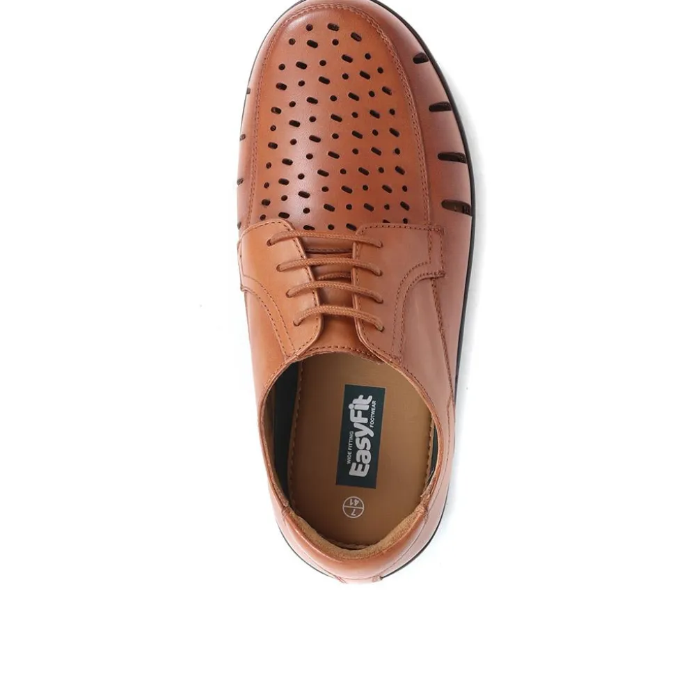 Extra Wide Fit Leather Shoes - Dark Tan