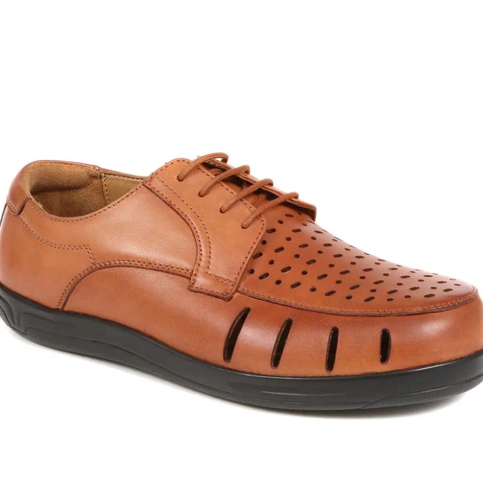 Extra Wide Fit Leather Shoes - Dark Tan