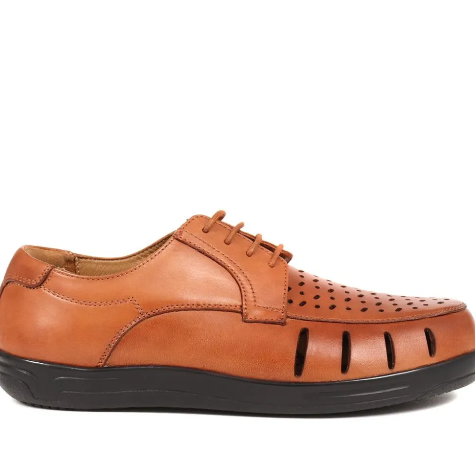 Extra Wide Fit Leather Shoes - Dark Tan