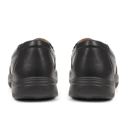 Extra Wide Fit Leather Slip-On Shoes - Black