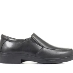 Extra Wide Fit Leather Slip On Shoes - Black
