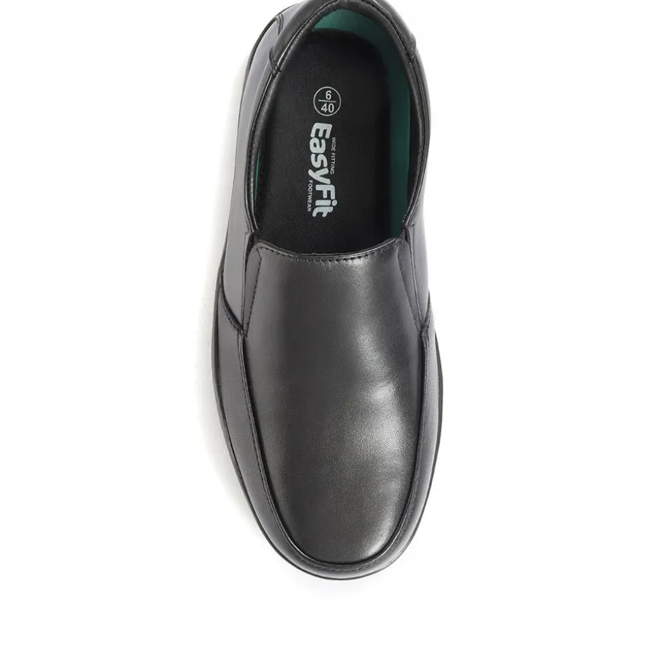 Extra Wide Fit Leather Slip On Shoes - Black