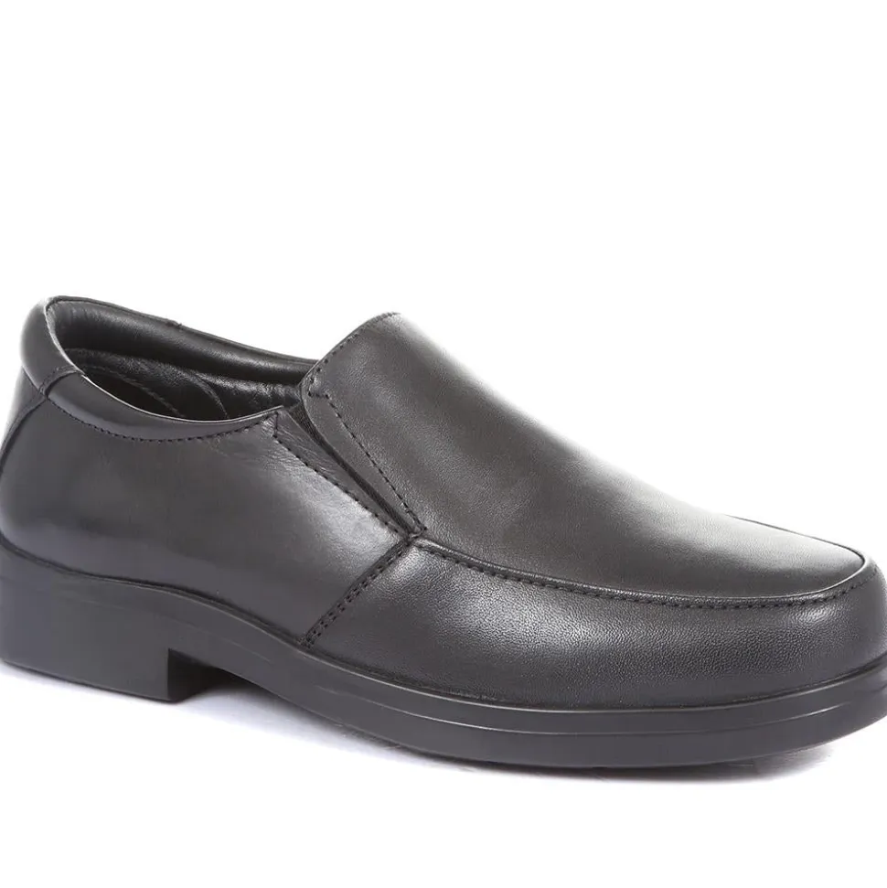 Extra Wide Fit Leather Slip On Shoes - Black