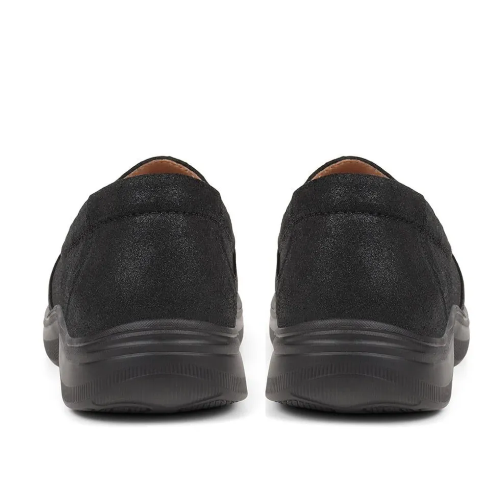 Extra Wide Fit Leather Slip-On Shoes - Black Floral