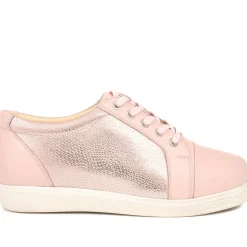 Extra Wide Fit Leather Trainers - Light Pink