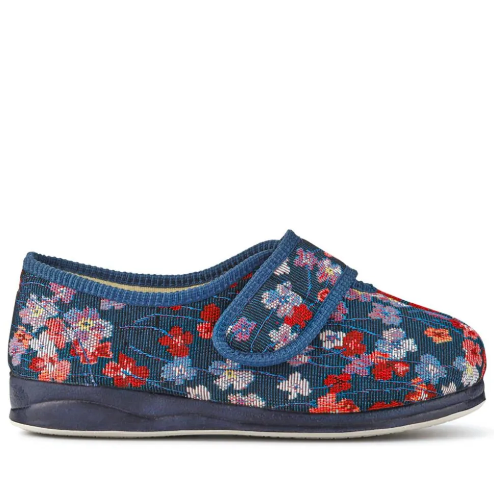 Extra-Wide-Fit Memory Foam Slippers - BLUE FLORAL