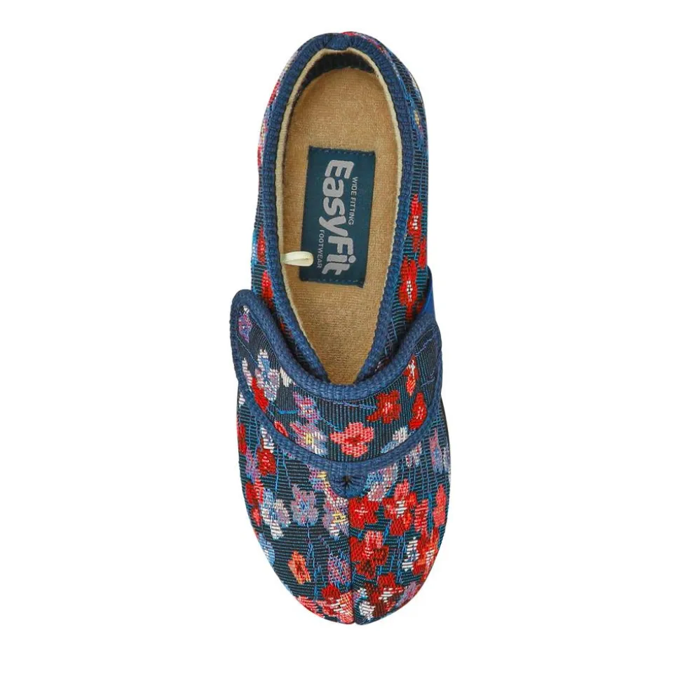 Extra-Wide-Fit Memory Foam Slippers - BLUE FLORAL