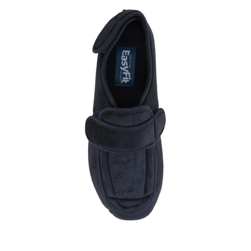 Extra-Wide-Fit Touch-Fastening Slippers - Navy