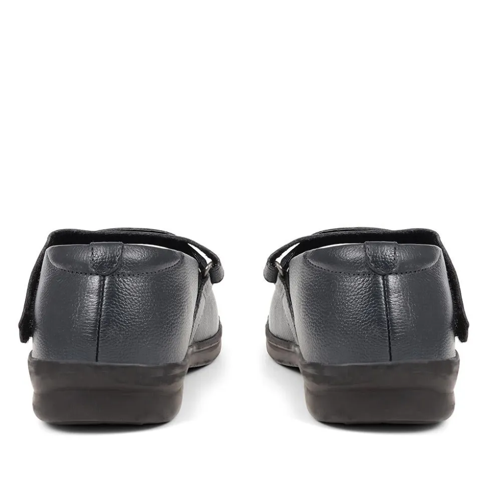 Extra Wide Fit Touch Fasten Leather Mary Janes - Navy