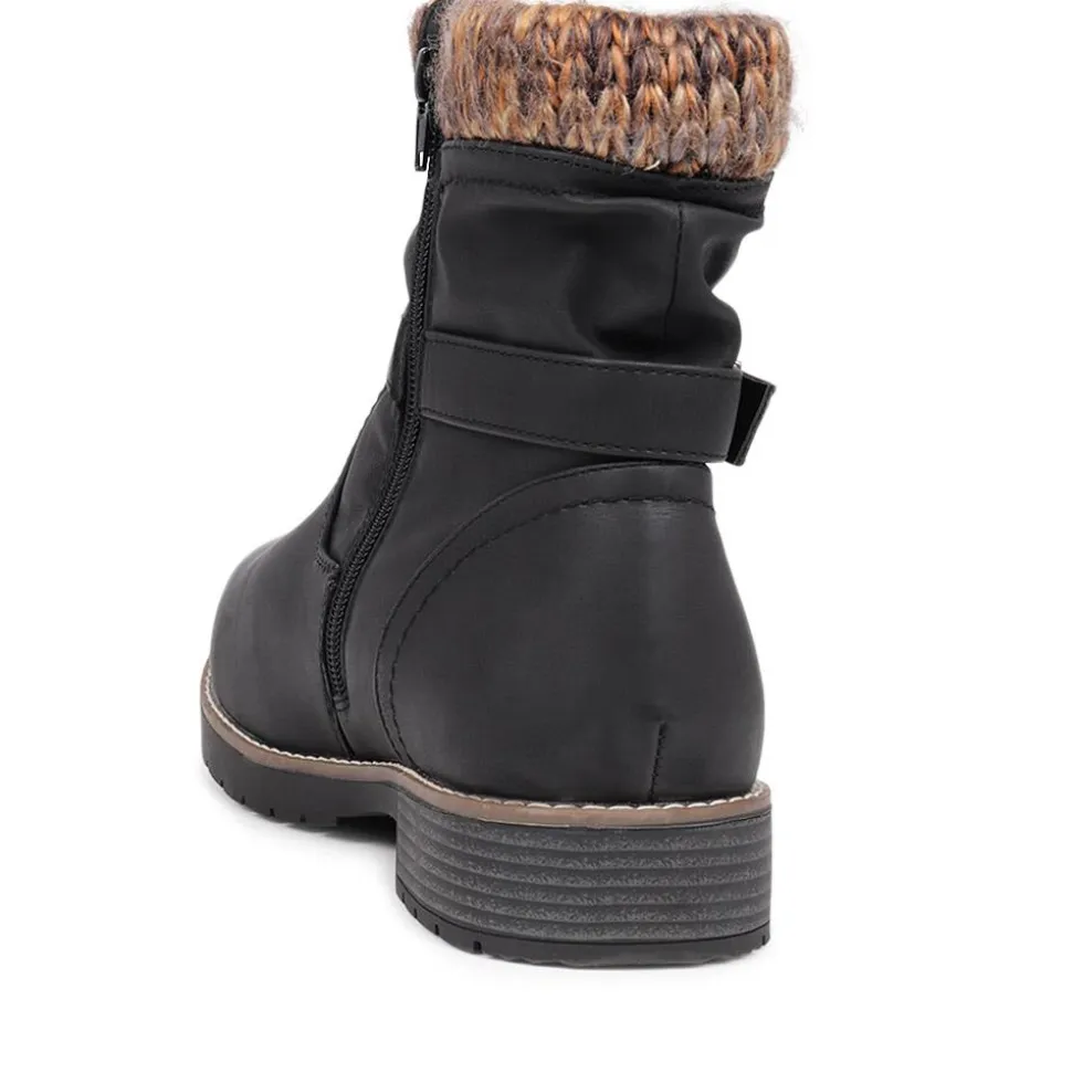 Extra-Wide Knitted Cuff Ankle Boots - Black
