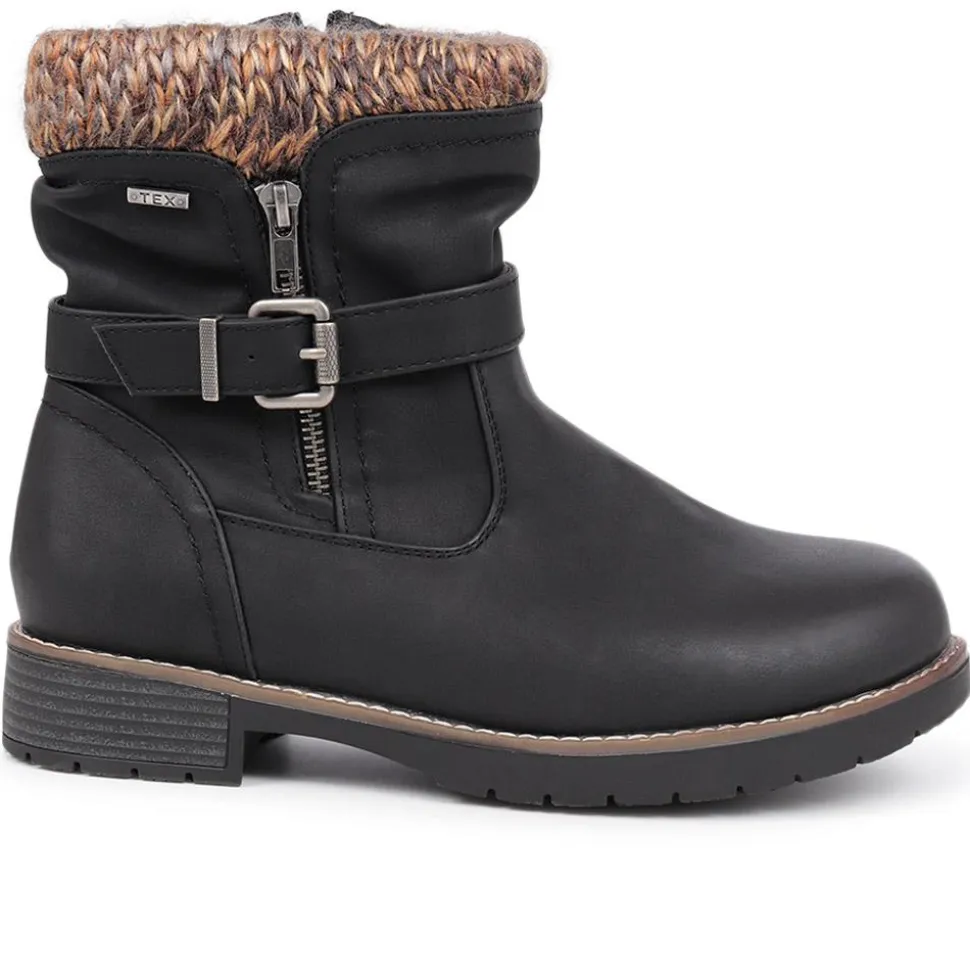 Extra-Wide Knitted Cuff Ankle Boots - Black