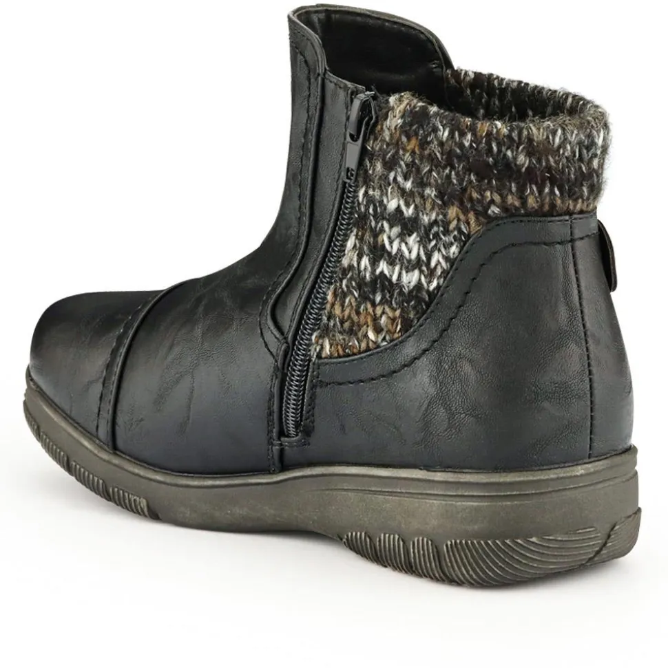 Extra-Wide Knitted Cuff Ankle Boots - Black