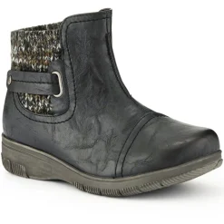 Extra-Wide Knitted Cuff Ankle Boots - Black