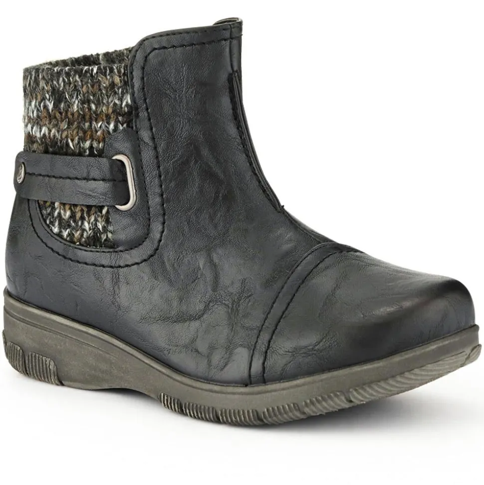 Extra-Wide Knitted Cuff Ankle Boots - Black