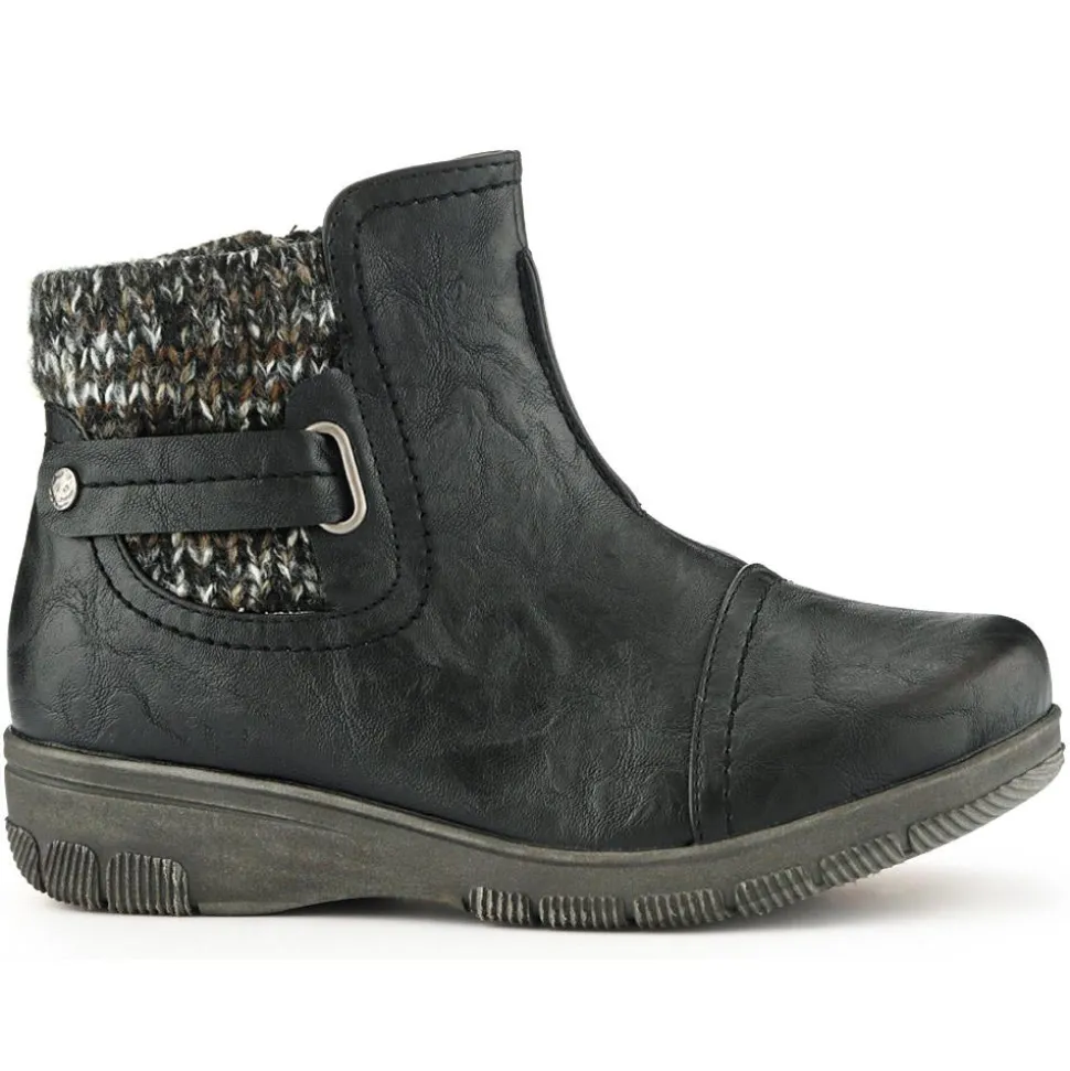 Extra-Wide Knitted Cuff Ankle Boots - Black