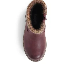 Extra-Wide Knitted Cuff Ankle Boots - Burgundy