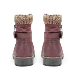 Extra-Wide Knitted Cuff Ankle Boots - Burgundy