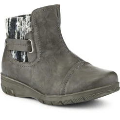 Extra-Wide Knitted Cuff Ankle Boots - Grey
