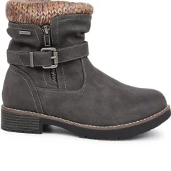 Extra-Wide Knitted Cuff Ankle Boots - Grey