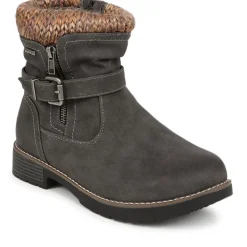 Extra-Wide Knitted Cuff Ankle Boots - Grey
