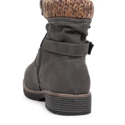 Extra-Wide Knitted Cuff Ankle Boots - Grey