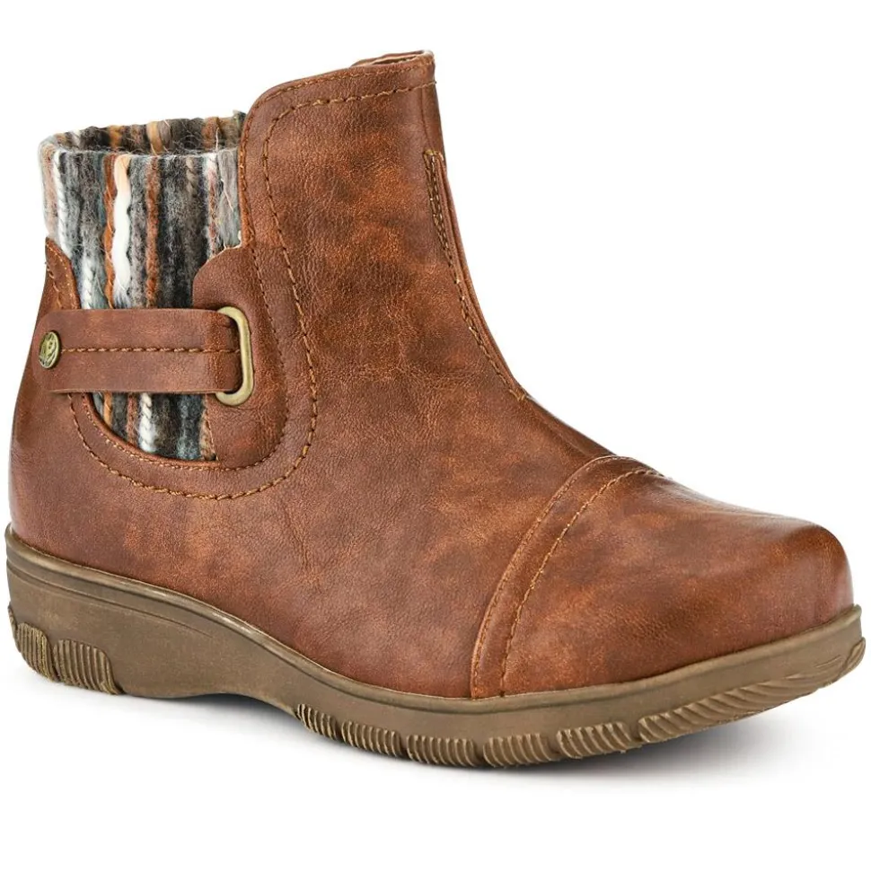 Extra-Wide Knitted Cuff Ankle Boots - Tan