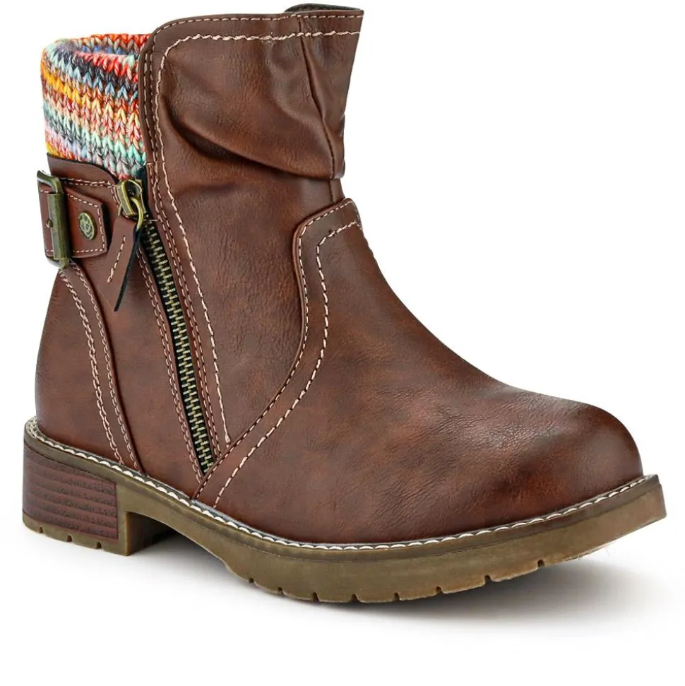 Extra-Wide Knitted Cuff Boots - Brown