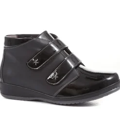Extra Wide Leather Ankle Boots - Black Patent