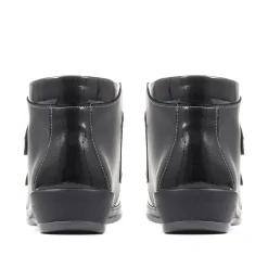 Extra Wide Leather Ankle Boots - Black Patent
