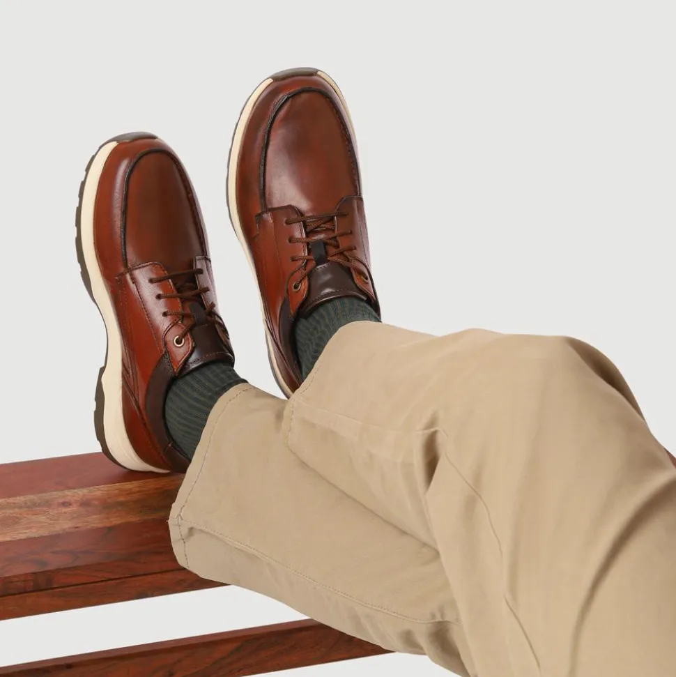 Extra-Wide Leather Casual Shoes - Cognac