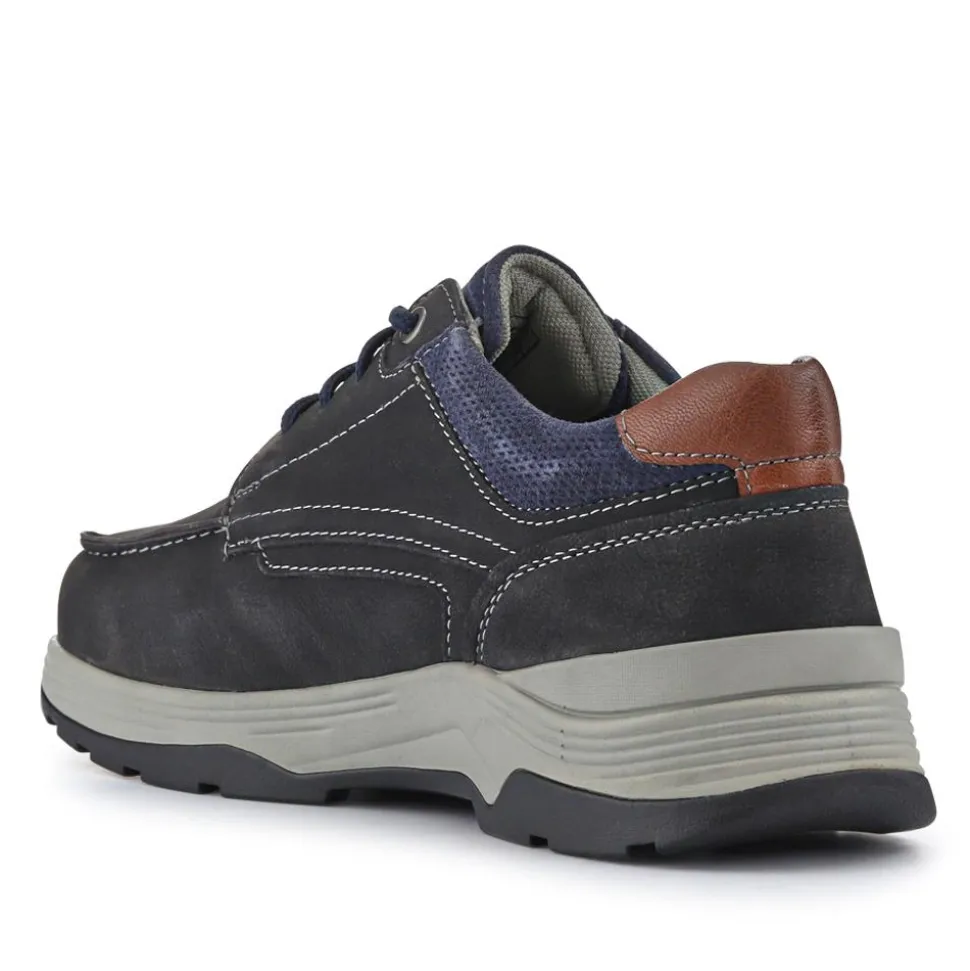Extra-Wide Leather Casual Shoes - Navy