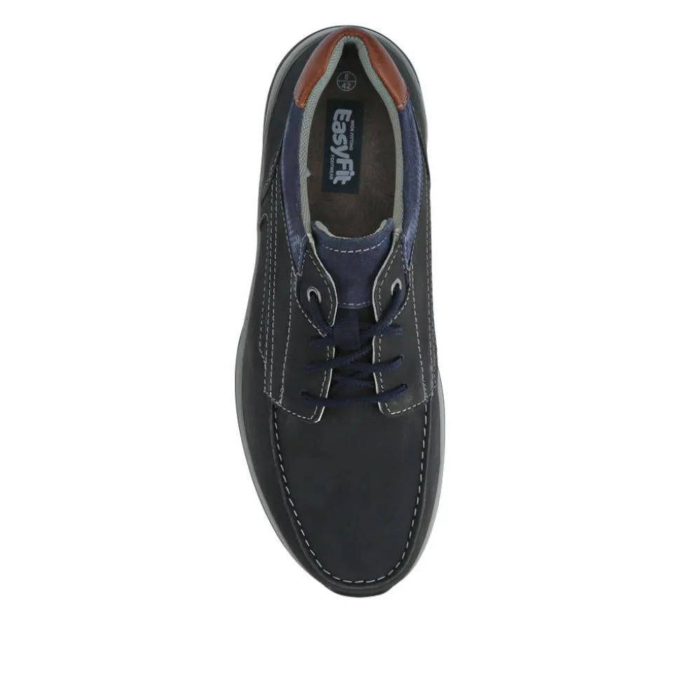 Extra-Wide Leather Casual Shoes - Navy
