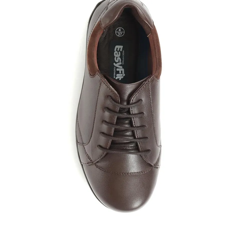Extra Wide Leather Lace Up Shoes - Brown