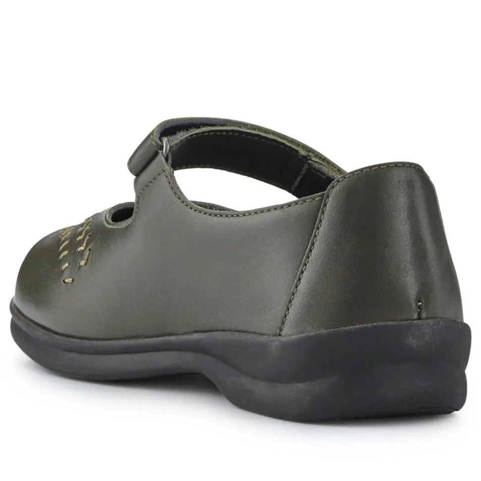 Extra-Wide Leather Mary Janes - Khaki