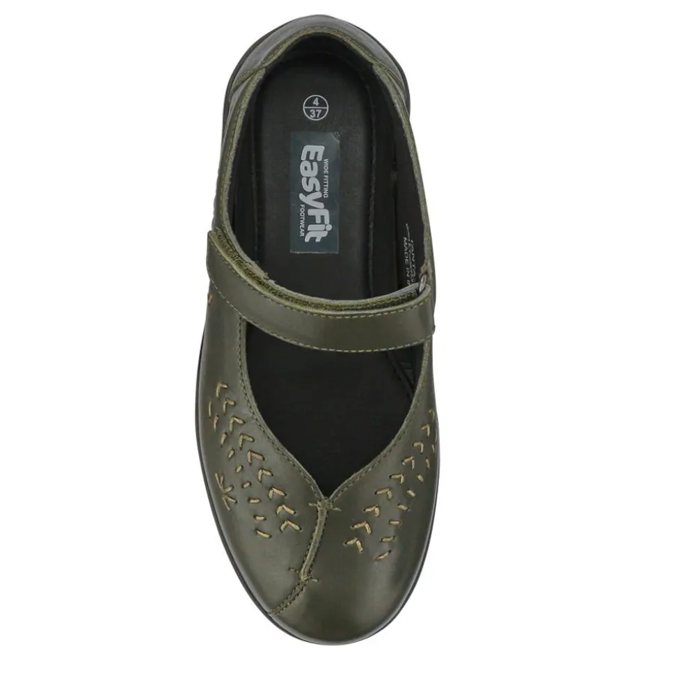 Extra-Wide Leather Mary Janes - Khaki