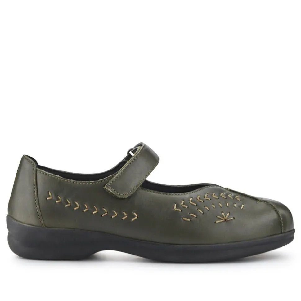 Extra-Wide Leather Mary Janes - Khaki
