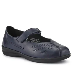 Extra-Wide Leather Mary Janes - Navy