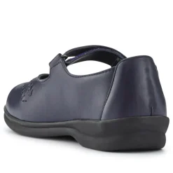 Extra-Wide Leather Mary Janes - Navy