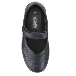 Extra-Wide Leather Mary Janes - Navy