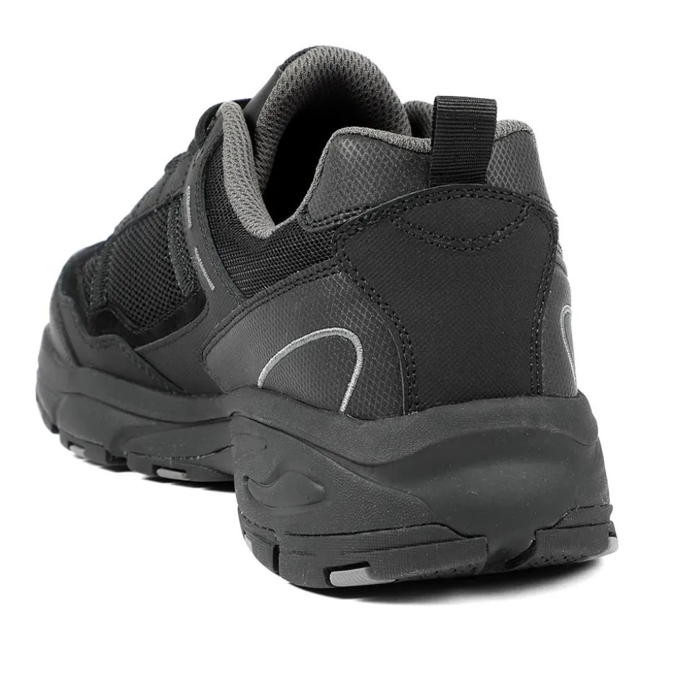 Extra Wide Leather Memory Foam Lace Up Trainers - Black-Black