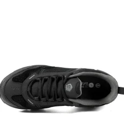 Extra Wide Leather Memory Foam Lace Up Trainers - Black-Black