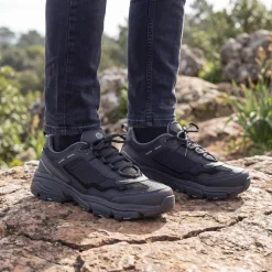 Extra Wide Leather Memory Foam Lace Up Trainers - Black-Black