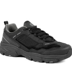 Extra Wide Leather Memory Foam Lace Up Trainers - Black-Black