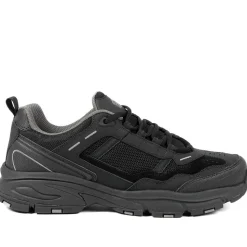 Extra Wide Leather Memory Foam Lace Up Trainers - Black-Black