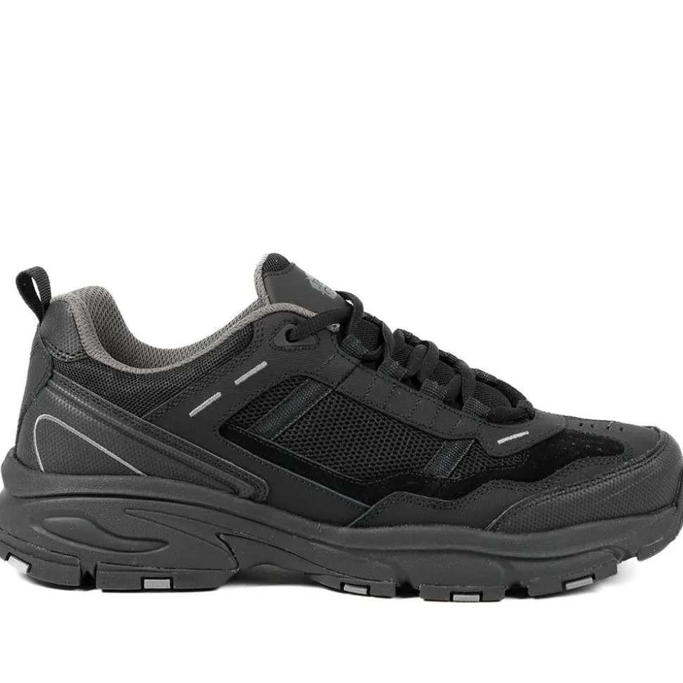 Extra Wide Leather Memory Foam Lace Up Trainers - Black-Black