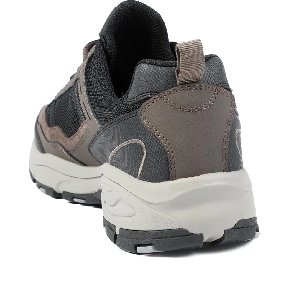Extra Wide Leather Memory Foam Lace Up Trainers - Brown