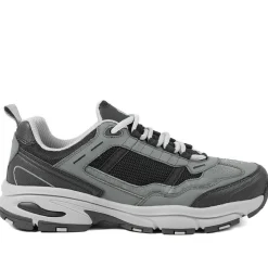 Extra Wide Leather Memory Foam Lace Up Trainers - Charcoal