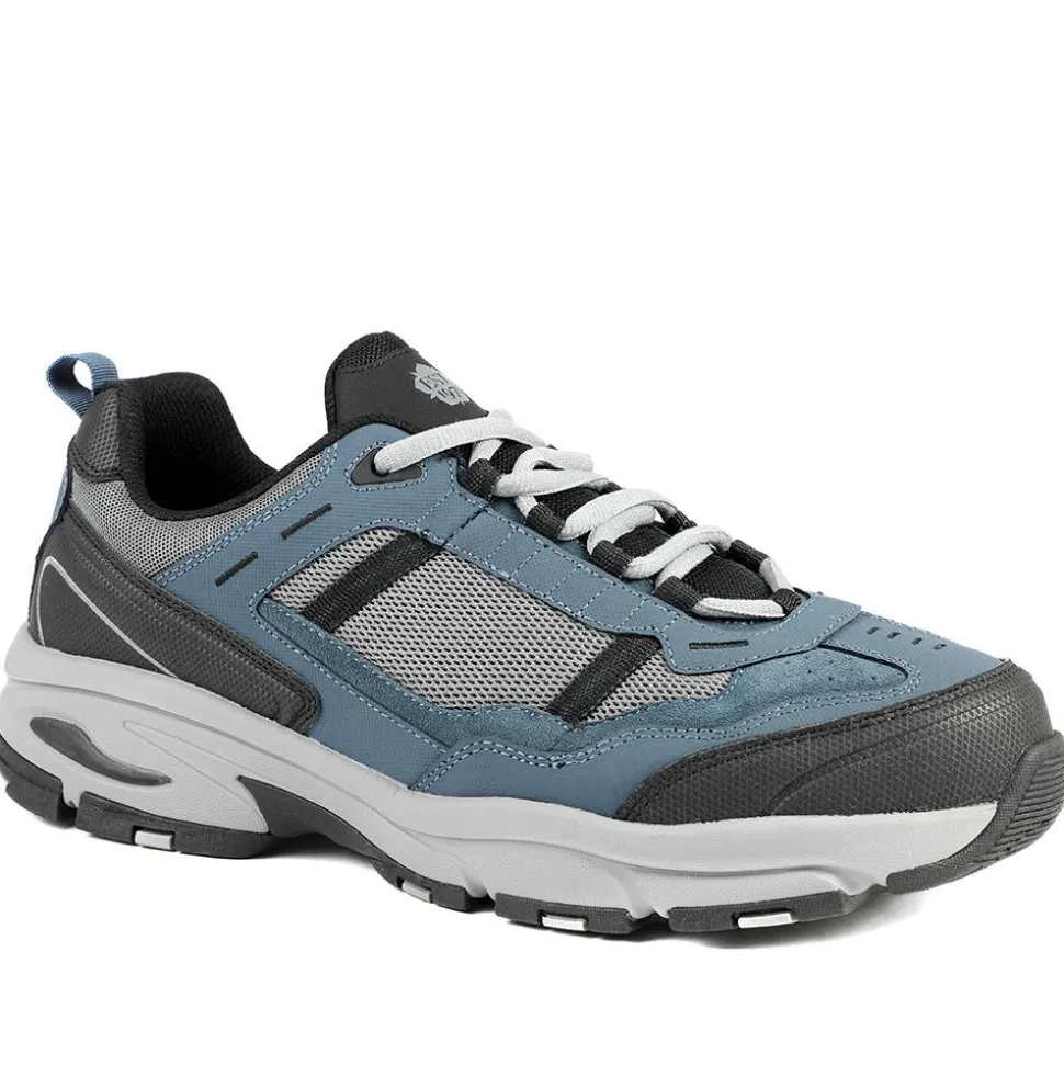 Extra Wide Leather Memory Foam Lace Up Trainers - Jeans Blue