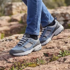 Extra Wide Leather Memory Foam Lace Up Trainers - Jeans Blue